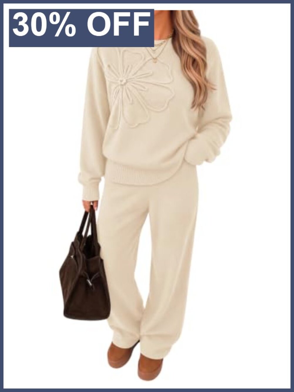 Knit Sweater & Wide Leg Pants Lounge Set Crewneck Long Sleeve Casual
